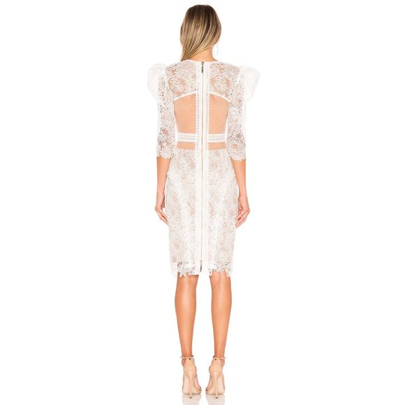BRONX AND BANCO MADELEINE DRESS White Lace Bridal Wedding Puff Sleeve Illusion L - Picture 3 of 16